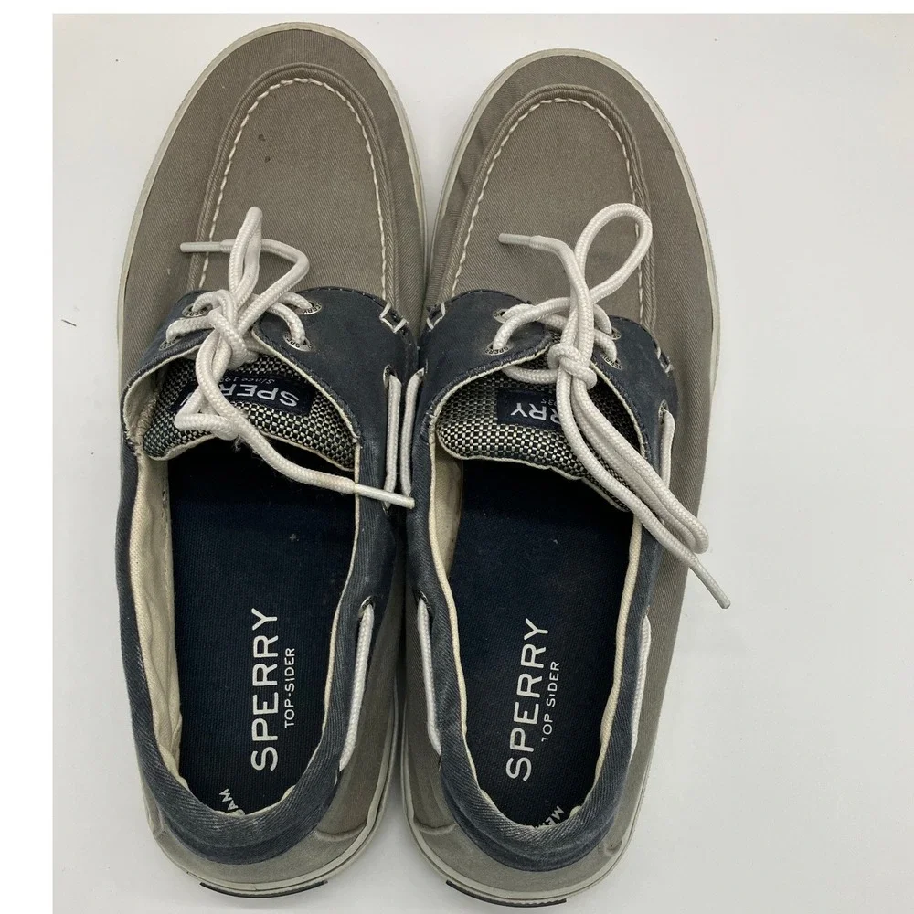 Sperry Top-Sider Mens Grey Navy Canvas Memory Foam Boat Shoes Size 13